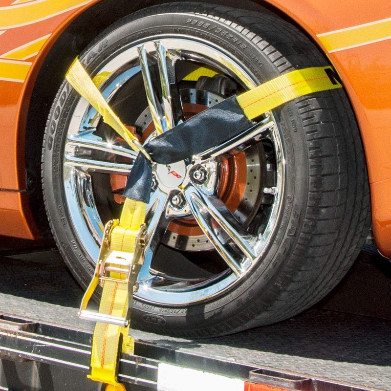 VULCAN Economy Car Tie Down Kit with 4 Lasso Straps, 4 Snap Hook Ratchets, and 4 Free 36 Inch Axle Straps - 3,300 Pound Safe Working Load - Image 5